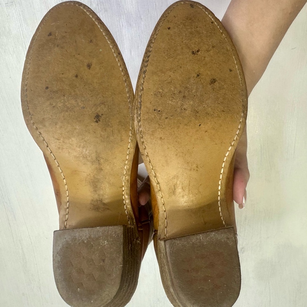 Vintage Acme Cowboy Boots Tan Leather USA Women 9.5C Narrow Western Tall - Picture 8 of 16